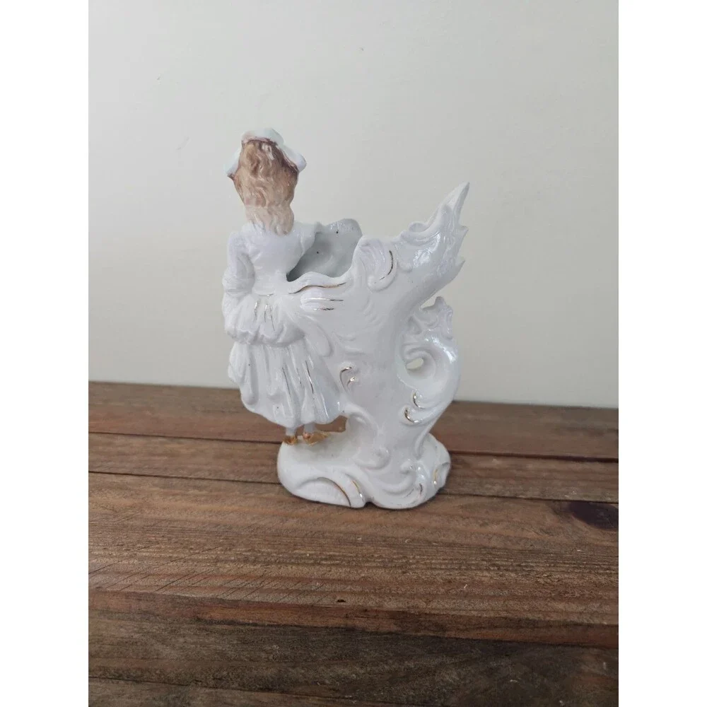 Pair of Porcelain Lady Cornucopia Vases or Figurines Paul's Gifts Planters